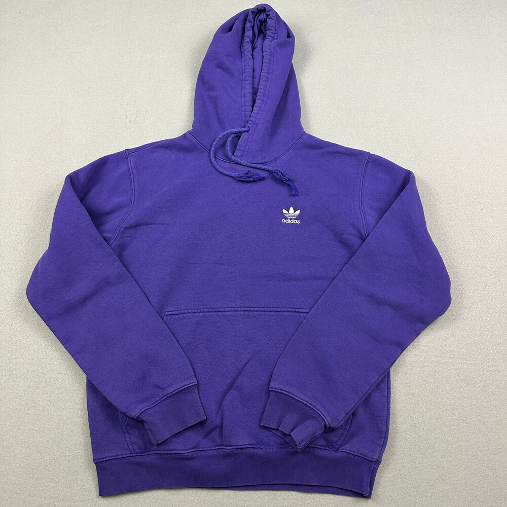 adidas Hoodie Men Small Purple Trefoil Essentials Embroidered Fleece Pullover S
